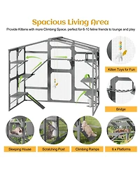 6thdruple Large Wooden Outdoor Catio for Multiple Cats, Weatherproof Pine Cat House