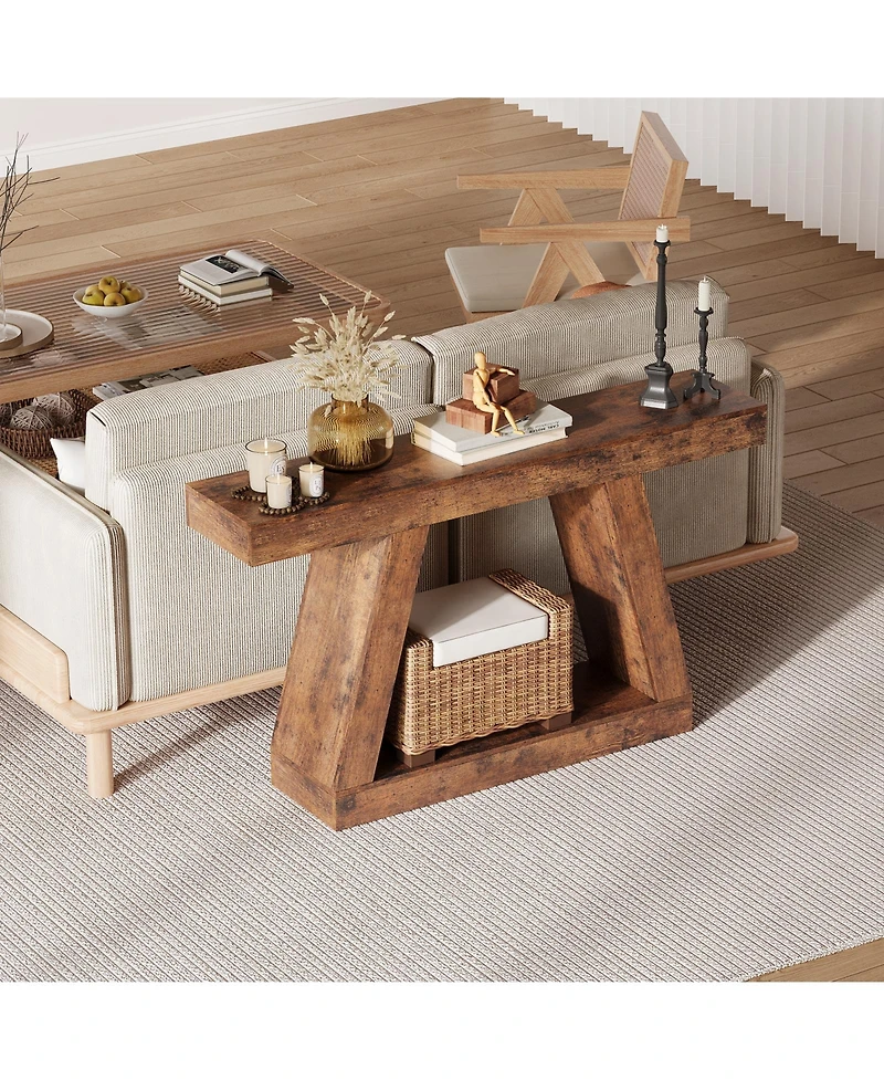 homfan 55" 2-Tier Industrial Console Table with Open Shelf
