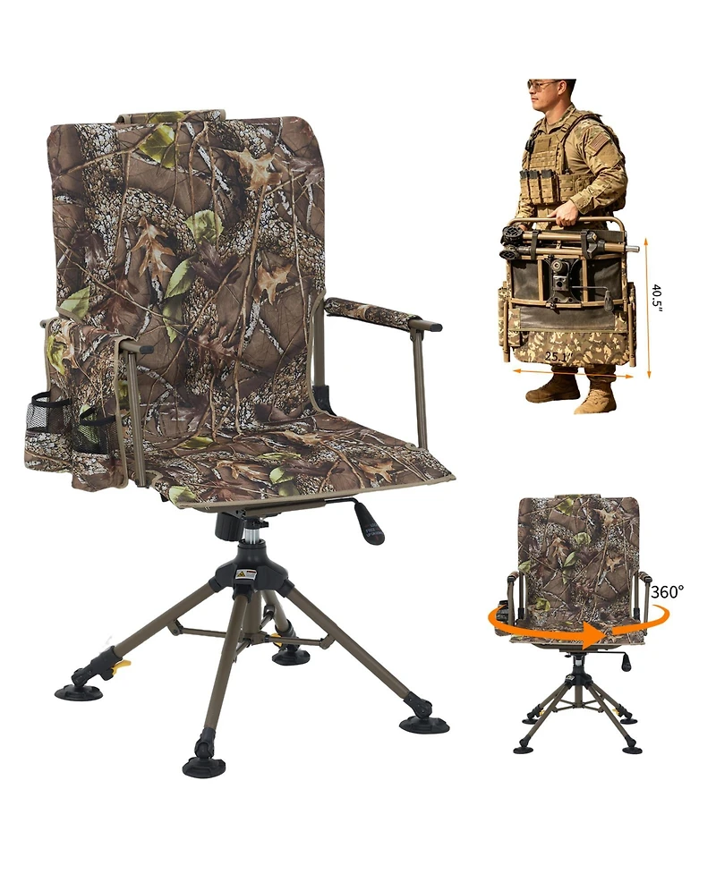 homfan Leaf Camouflage 360degree(s) Swivel Folding Hunting and Outdoor Lounge Chair with Carrying Strap, Silent Blind Seat