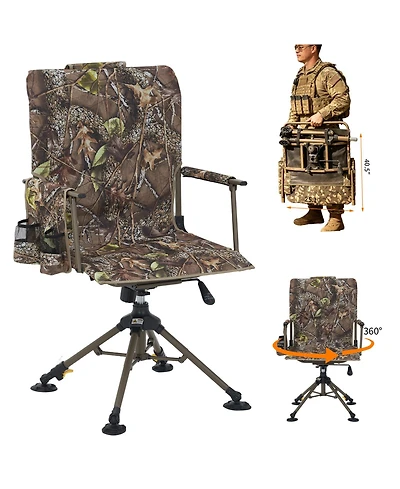 homfan Leaf Camouflage 360degree(s) Swivel Folding Hunting and Outdoor Lounge Chair with Carrying Strap, Silent Blind Seat