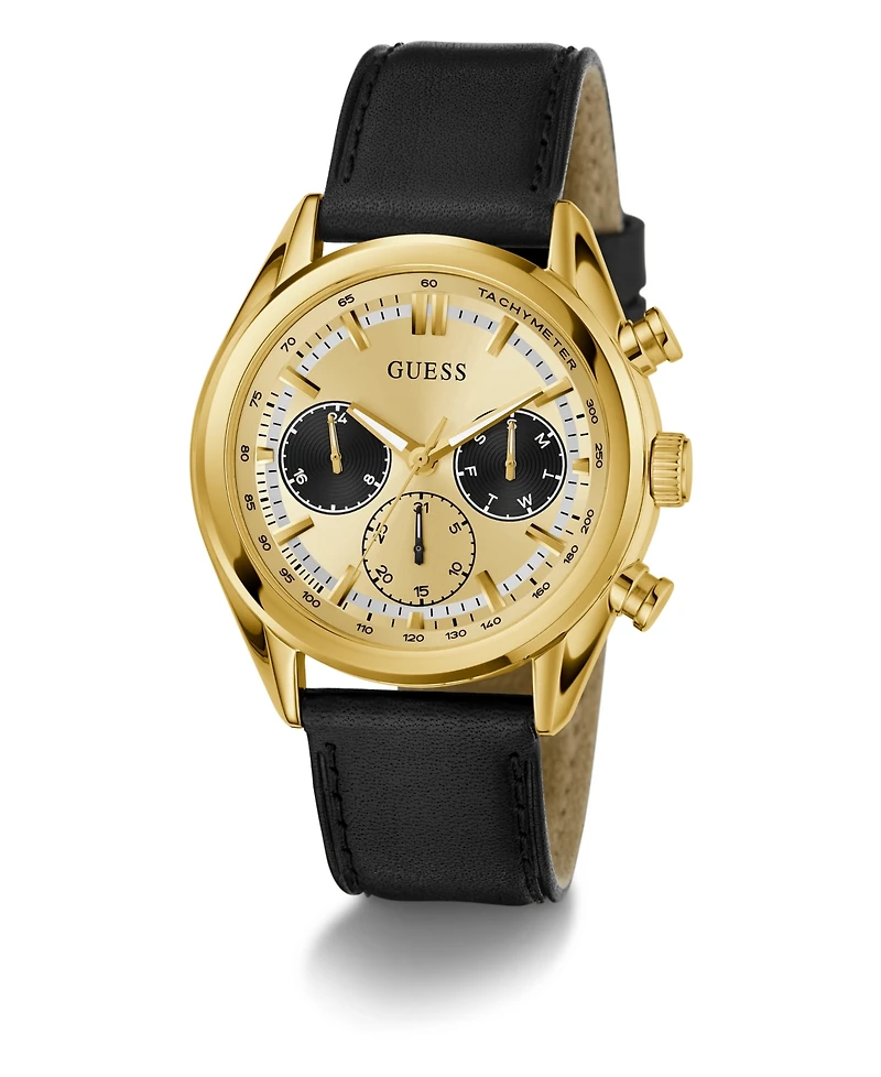 Guess Men's Quartz Black Genuine Leather Watch 44mm