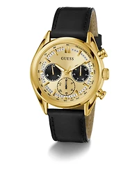 Guess Men's Quartz Black Genuine Leather Watch 44mm