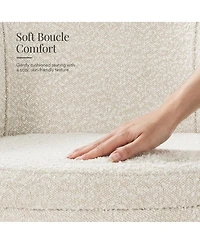 Maison Boucle Modern Swivel Dining Chair, Beige Boucle Upholstered Barrel Chair, 360-Degree Swivel Seat With Upholstered Pedestal Base.