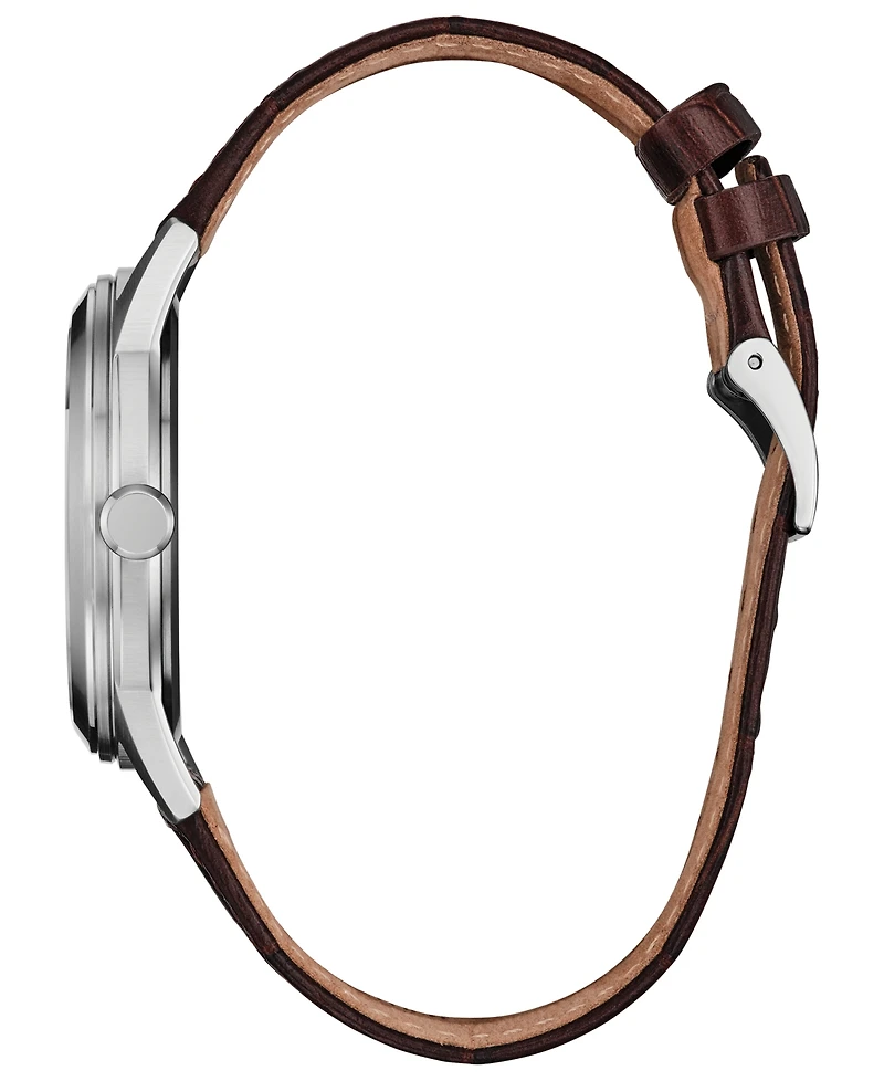 Citizen Men's Rolan White Dial Brown Leather Strap Watch 37mm