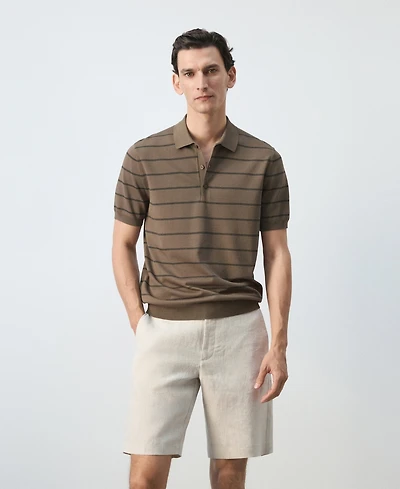 Mango Men's Striped Fine-Knit Polo Shirt