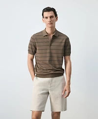 Mango Men's Striped Fine-Knit Polo Shirt