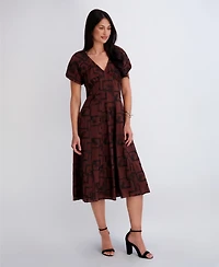 Kensie Women's Embroidered V-Neck A-Line Midi Dress