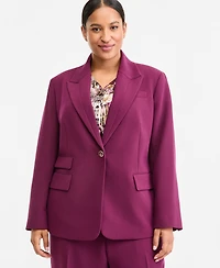 Karl Lagerfeld Paris Plus V-Neck One-Button Woven Blazer, Created for Macy's