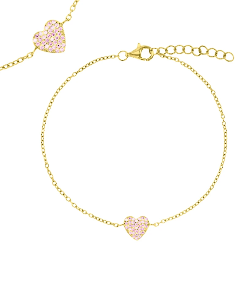 Macy's 14k Gold Over Sterling Silver Pave Pink Cubic Zirconia Heart Bracelet