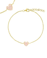 Macy's 14k Gold Over Sterling Silver Pave Pink Cubic Zirconia Heart Bracelet
