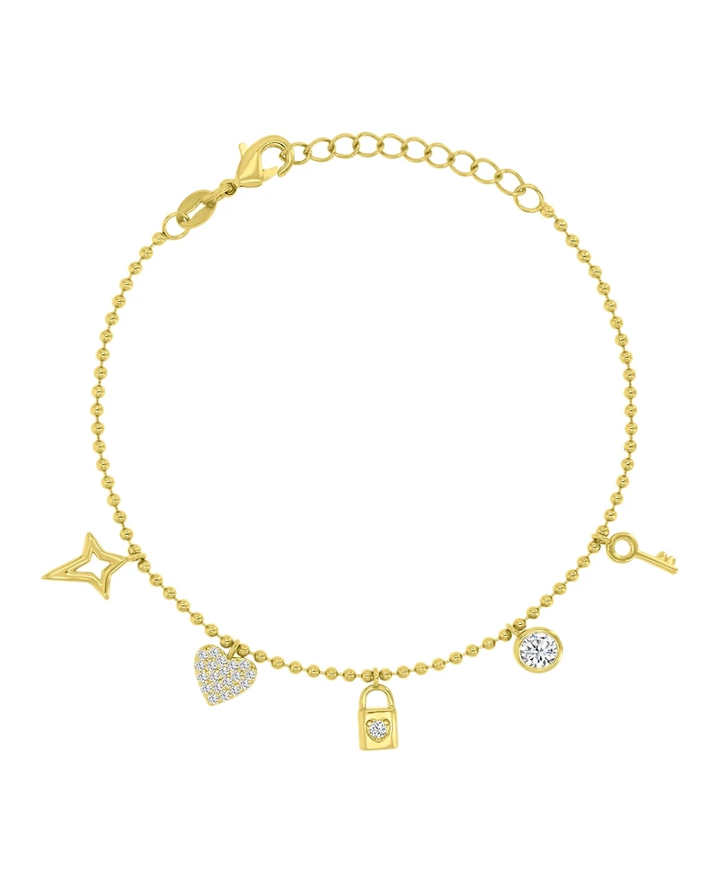 Macy's 14k Gold Over Sterling Silver Cubic Zirconia Key And Lock Bracelet