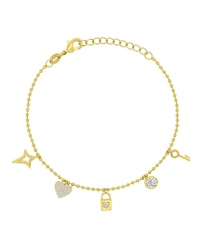 Macy's 14k Gold Over Sterling Silver Cubic Zirconia Key And Lock Bracelet