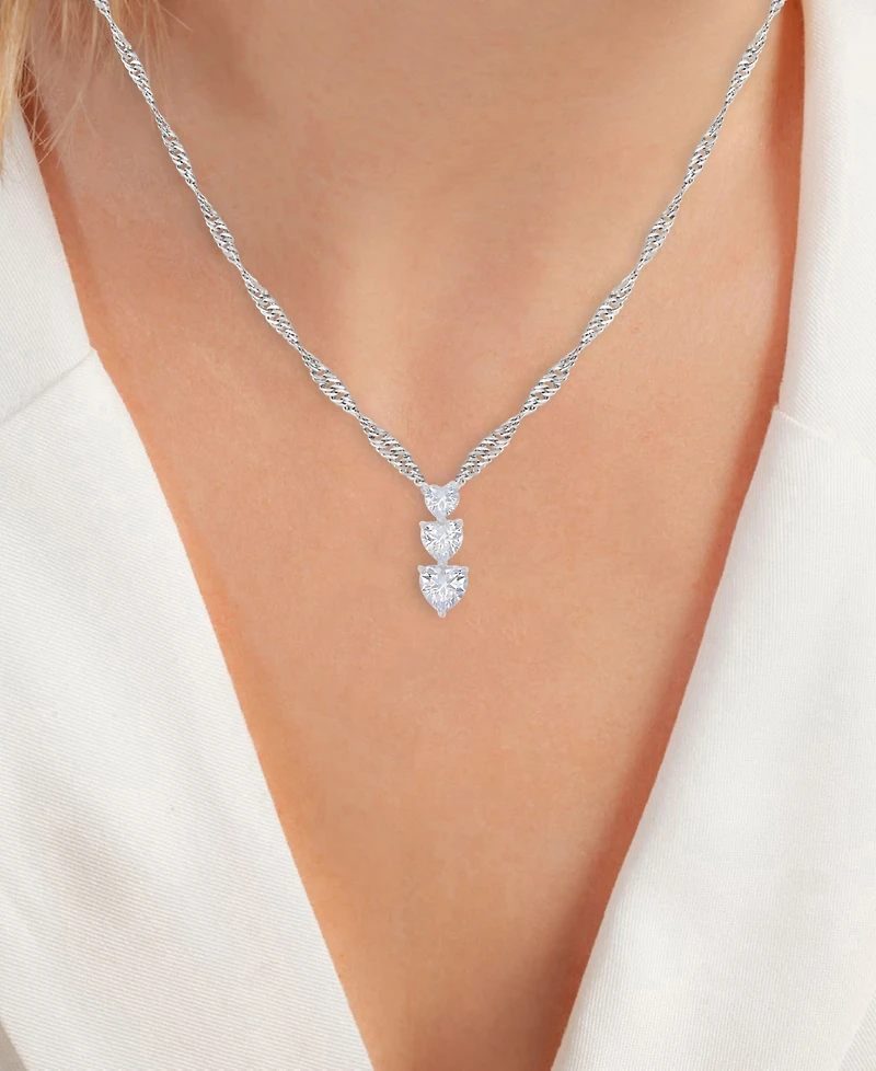 Macy's Rhodium Over Sterling Silver Cubic Zirconia Triple Heart Necklace