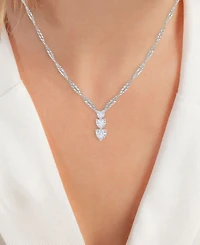 Macy's Rhodium Over Sterling Silver Cubic Zirconia Triple Heart Necklace