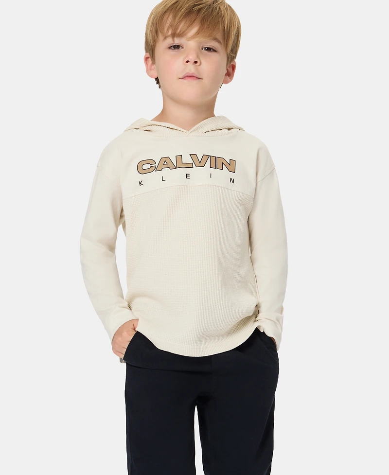Calvin Klein Boys' 2T-7 Long-Sleeve T-Hoodie and Pants, 2-Piece Set