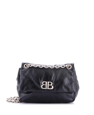 Pre-Owned Balenciaga Mini Monaco Chain Flap Shoulder Bag Leather