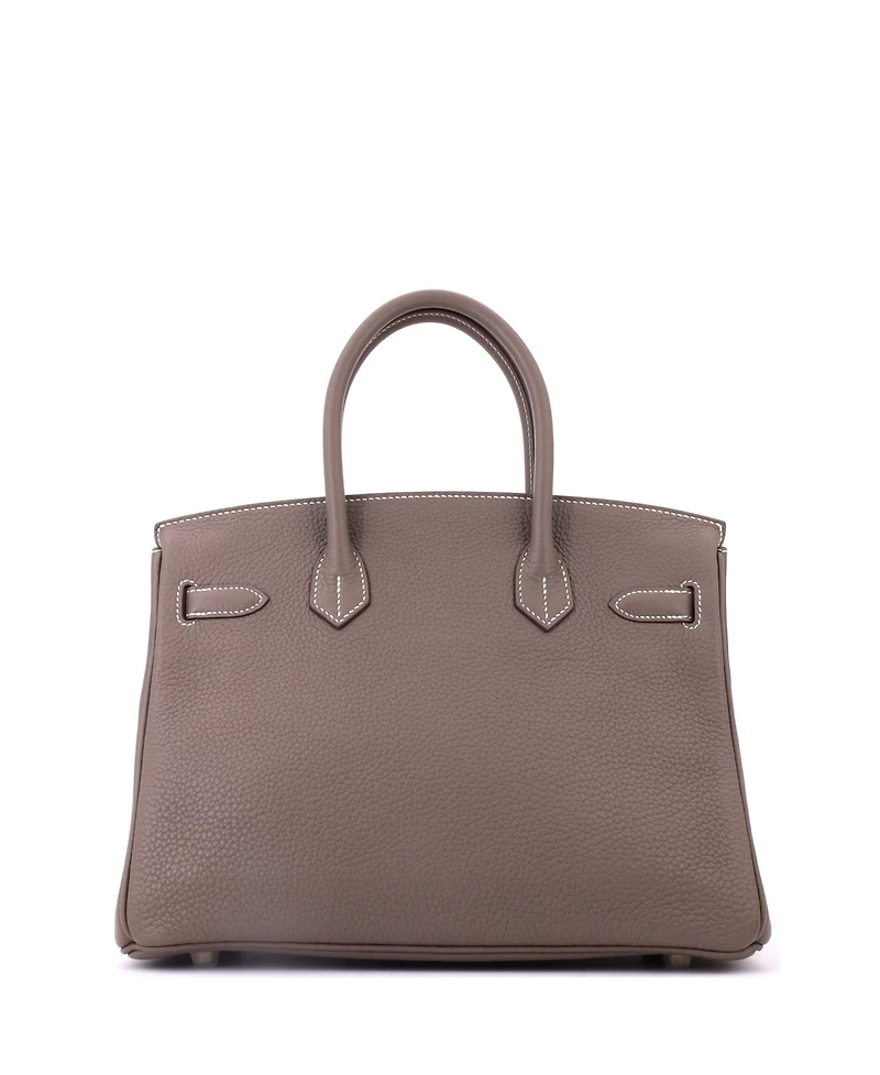 Pre-Owned Hermes Birkin 30 Handbag Grey Clemence with Gold Hardware