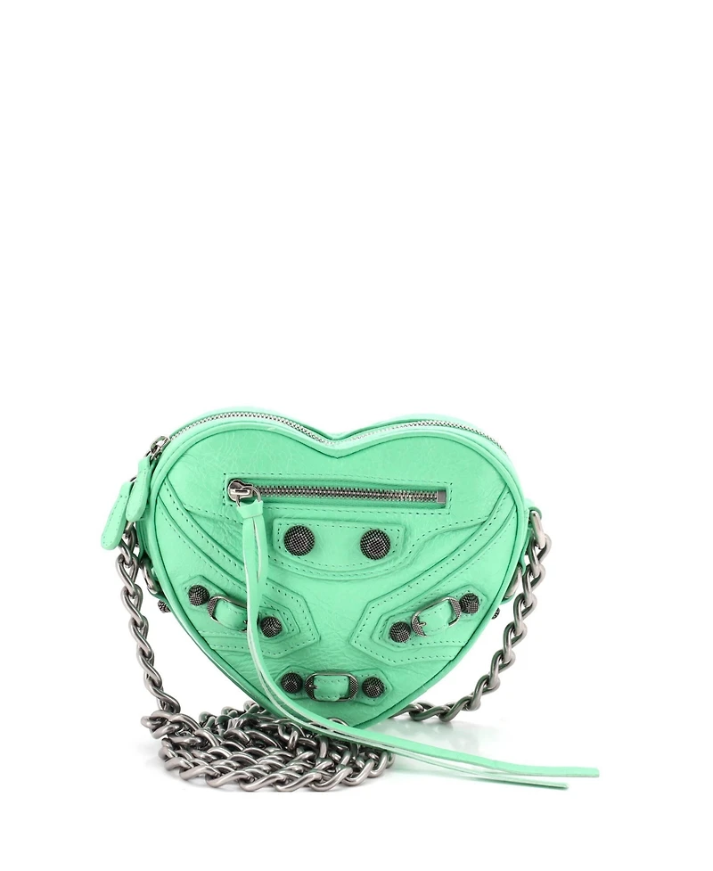 Pre-Owned Balenciaga Mini Le Cagole Giant Studs Heart Chain Bag Leather