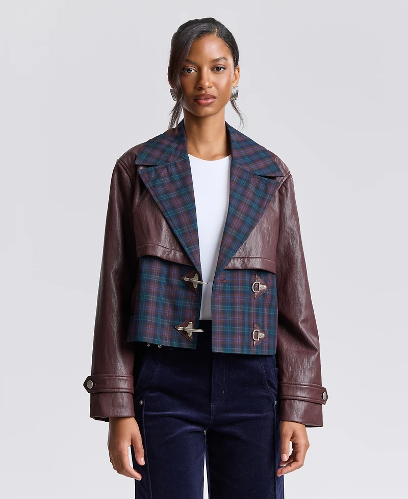 Avec Les Filles Women's Colorblocked Cropped Spread Collar Trench Jacket