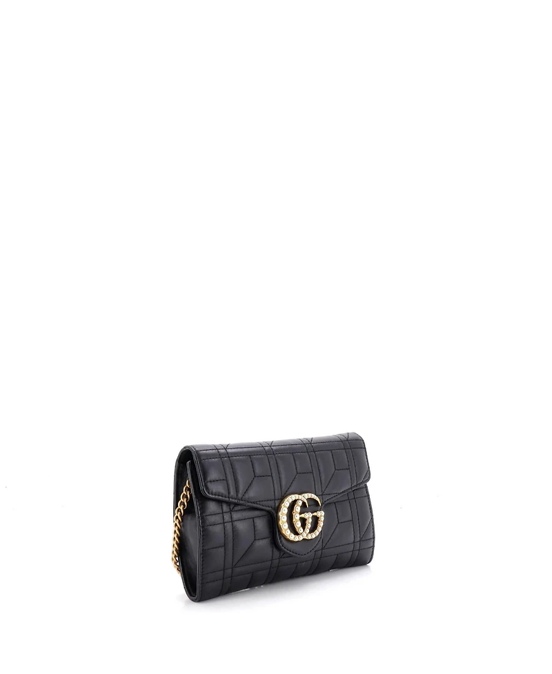 Pre-Owned Gucci Mini Pearly Gg Marmont Chain Wallet Matelasse Leather