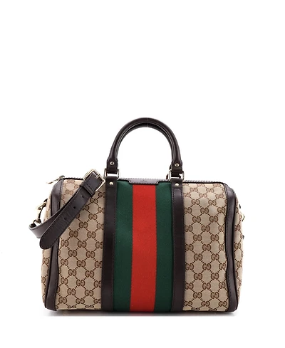 Pre-Owned Gucci Medium Vintage Web Boston Bag Gg Canvas
