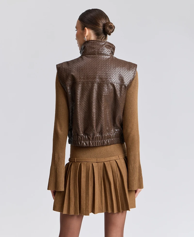 Avec Les Filles Women's Cropped Sleeveless Mock Neck Puffer Vest