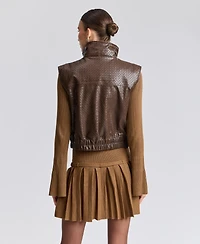 Avec Les Filles Women's Cropped Sleeveless Mock Neck Puffer Vest