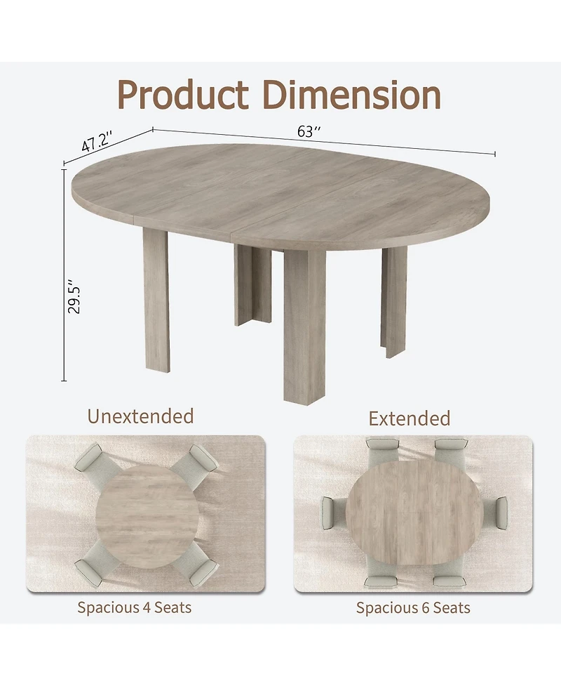 Gaomon Space-Saving Extendable Round to Oval Dining Table Seats 4-6, Convertible Mdf Table with Built-In Leaf Storage for Apartment Home Office