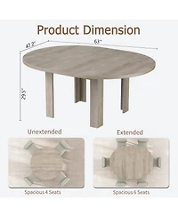 Gaomon Space-Saving Extendable Round to Oval Dining Table Seats 4-6, Convertible Mdf Table with Built-In Leaf Storage for Apartment Home Office