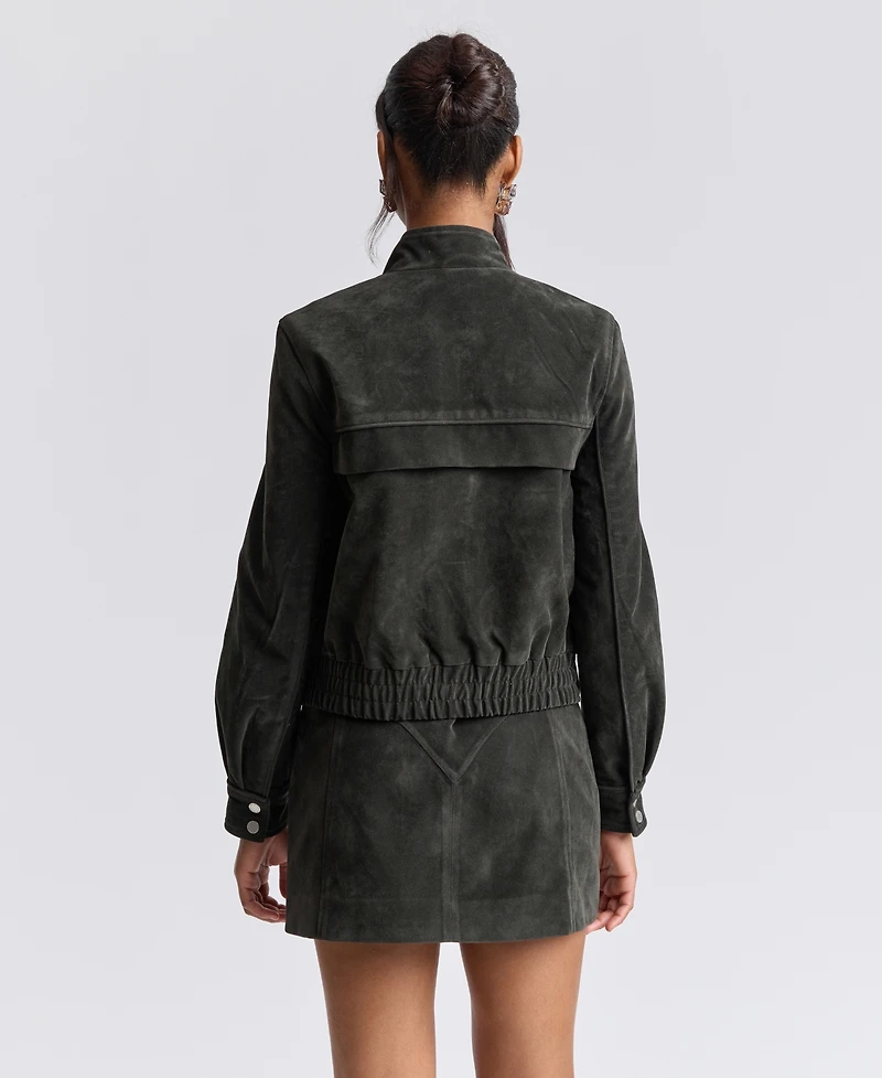 Avec Les Filles Women's Asymmetrical Bomber Zip-Front Faux Suede Jacket