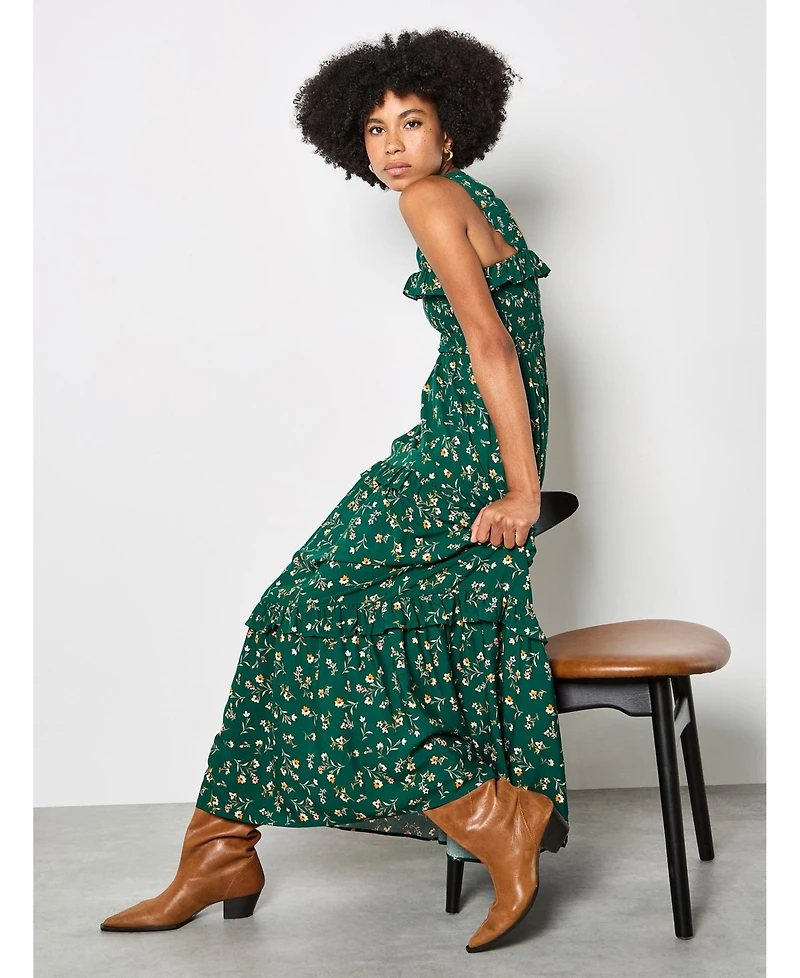 Apricot Women's Ditsy-Floral Tiered-Ruffle Smocked Maxi Dress