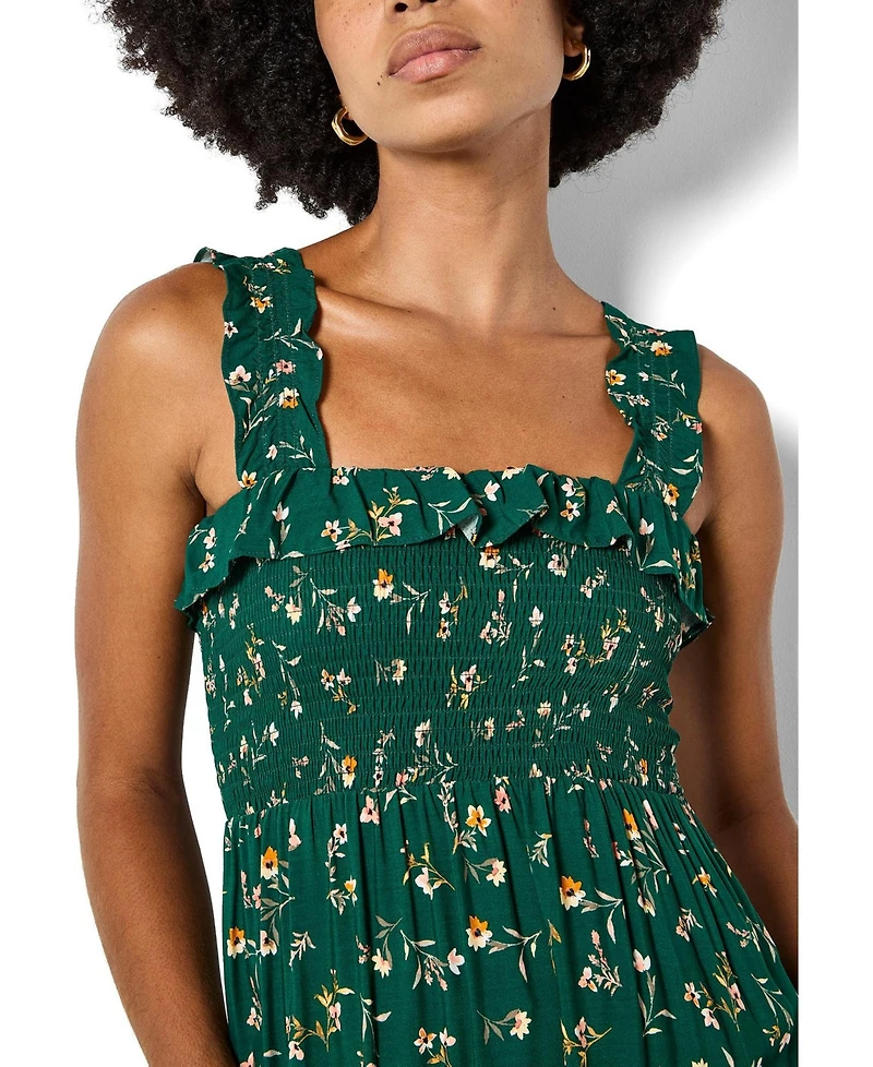 Apricot Women's Ditsy-Floral Tiered-Ruffle Smocked Maxi Dress
