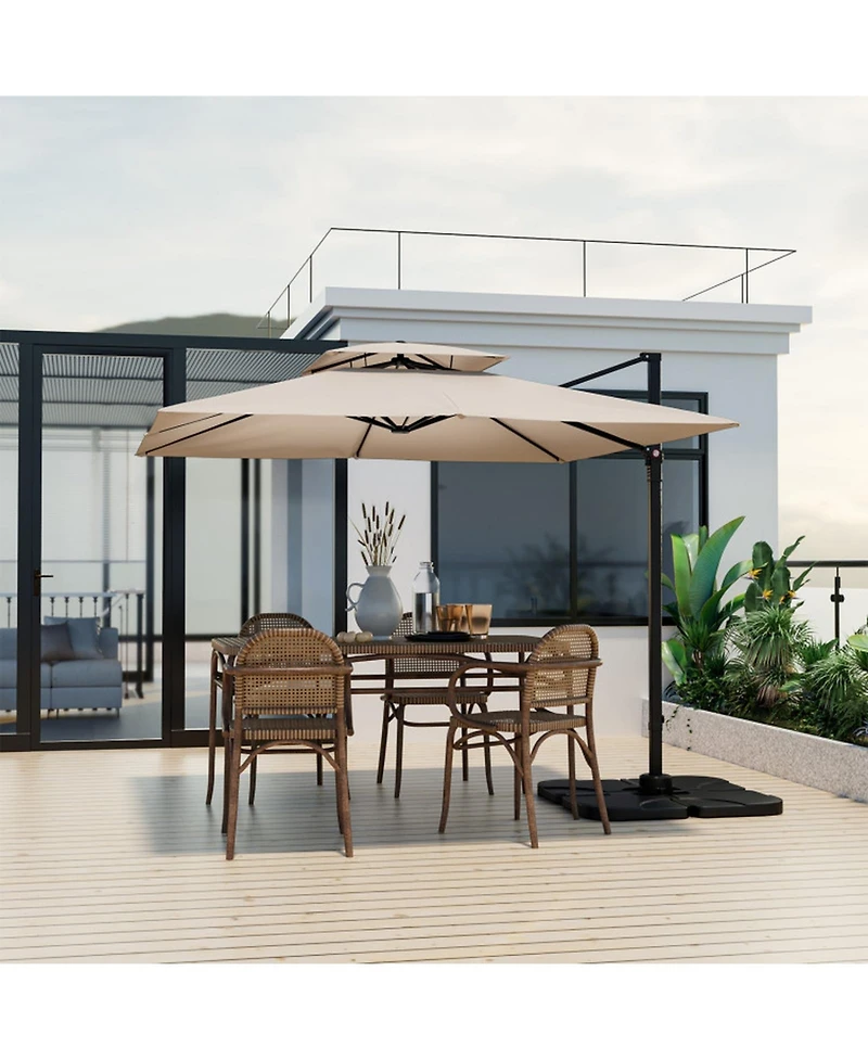 Gouun Cantilever Patio Umbrella with 360-Degree Foot Pedal Rotation and Double Top