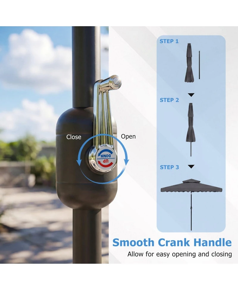 Gouun 9 Feet Solar Led Patio Umbrella with Push Button Tilt and 8 Ribs