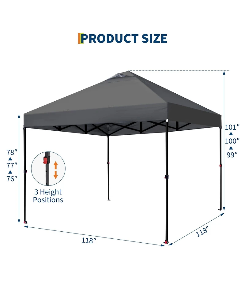 homfan 10x10 Pop Up Canopy Tent with One-Push Setup, Vent, Wheeled Bag, 4 Sandbags, 8 Stakes and 4 Ropes