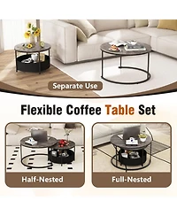 Sugift Round Coffee Table Set of 2 31.5in and 24in Circle Cocktail Tables with Fabric Storage Basket