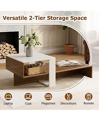 Sugift 2-Tier Modern Irregular Center Table with Open Storage Shelf