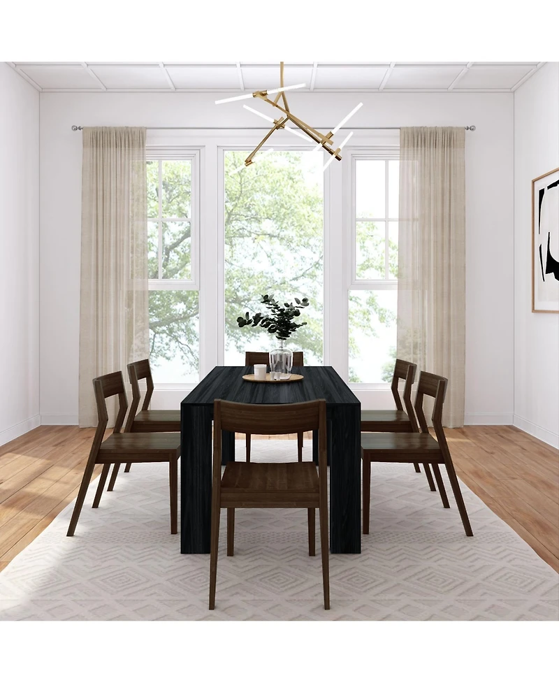 Plank+Beam 72" Modern Solid Wood Dining Table Set, Wirebrush, + 6 Chairs