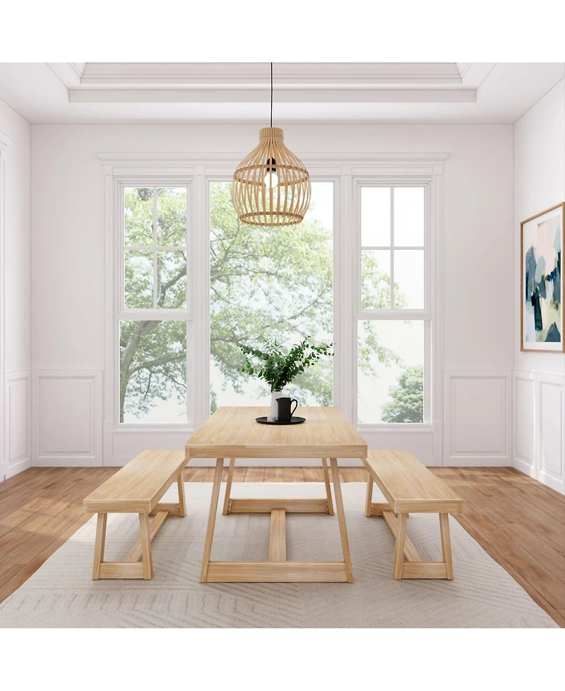 Plank+Beam Classic Solid Wood Dining Table Set with 2 Benches