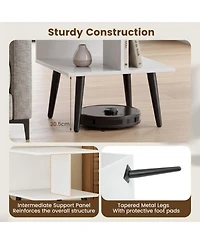 Sugift 2-Tier Mid Century Modern End Table with 2 Compartments and Metal Legs
