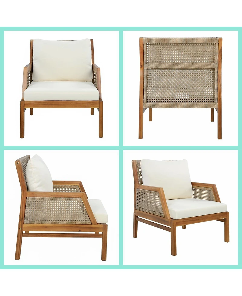 Asagikoiai 4-Piece Acacia Wood Outdoor Sectional Sofa Set with Coffee Table