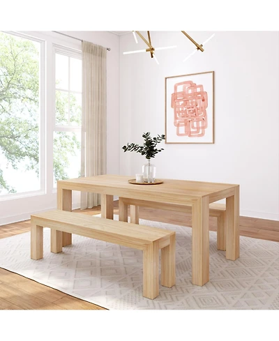 Plank+Beam Solid Wood Modern Dining Table Set with 2 Benches for 6, Wirebrush