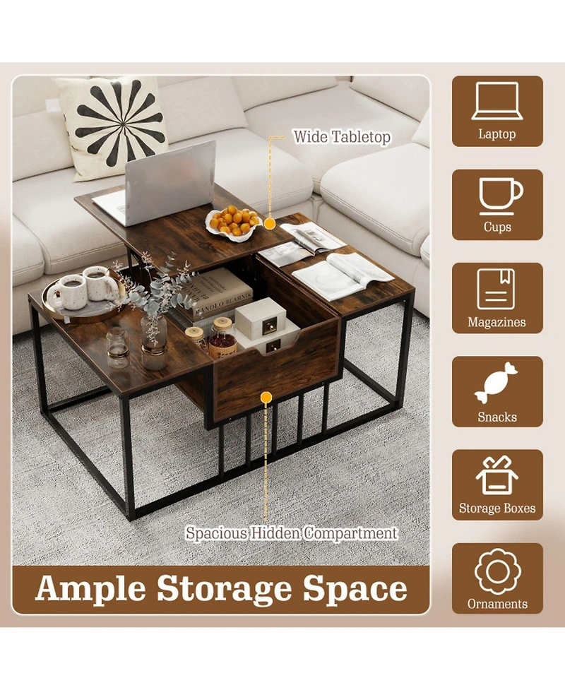 Sugift Lift Top Center Table with Hidden Storage Compartment and 23.5in Raised Workspace