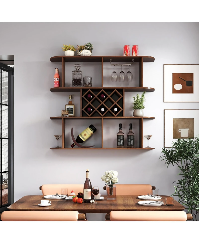 Streamdale Furniture Rustic 3-Tier Wall Mounted Wine Rack with Glass Holder