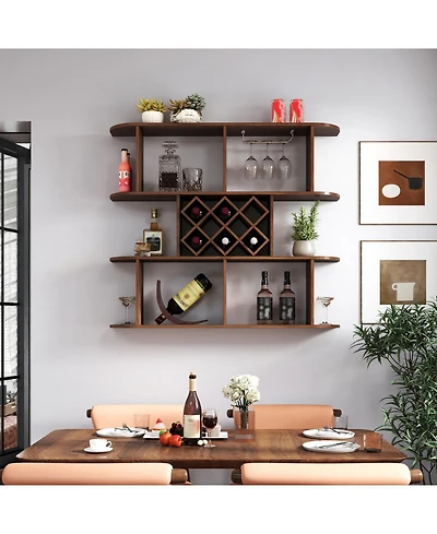 Streamdale Furniture Rustic 3-Tier Wall Mounted Wine Rack with Glass Holder