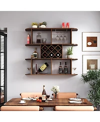 Streamdale Furniture Rustic 3-Tier Wall Mounted Wine Rack with Glass Holder