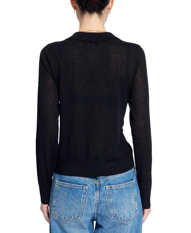 Central Park West Women's Sienna Sheer Isla Button-Up Collared Long-Sleeve Sweater