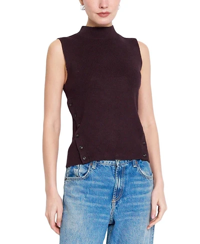 Central Park West Women's Birch Mock-Neck Ribbed Sleeveless Sweater