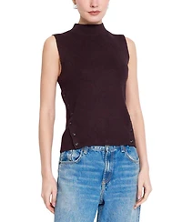 Central Park West Women's Birch Mock-Neck Ribbed Sleeveless Sweater