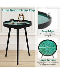 Sugift 16 in Mid-Century Modern End Table with Sea Shell Decoration and Epoxy Resin Finish